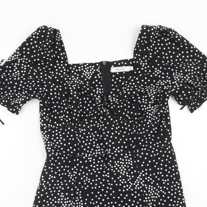VERA & LUCY Womens Black Geometric Polyester A-Line Size S Square Neck Zip