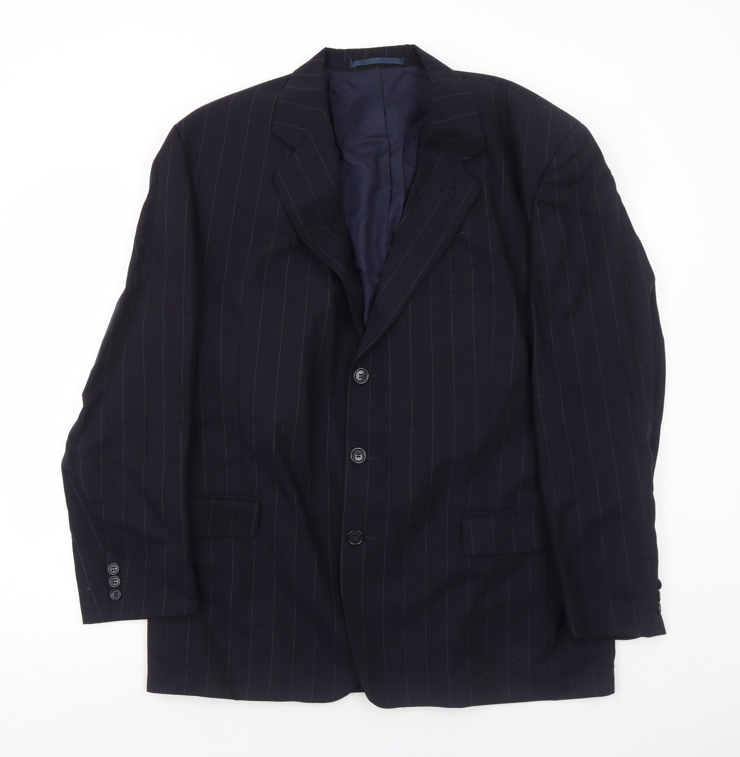 Jeremy Strauss Mens Blue Striped Wool Jacket Suit Jacket Size 44 Regular