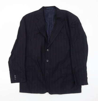 Jeremy Strauss Mens Blue Striped Wool Jacket Suit Jacket Size 44 Regular