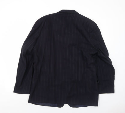 Jeremy Strauss Mens Blue Striped Wool Jacket Suit Jacket Size 44 Regular