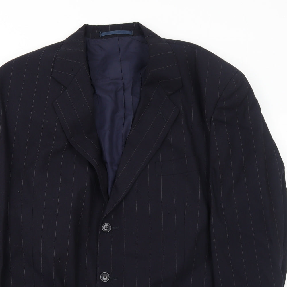 Jeremy Strauss Mens Blue Striped Wool Jacket Suit Jacket Size 44 Regular