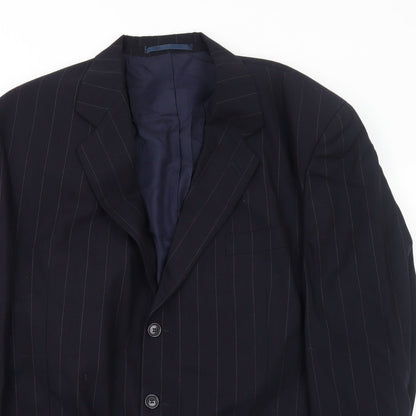 Jeremy Strauss Mens Blue Striped Wool Jacket Suit Jacket Size 44 Regular