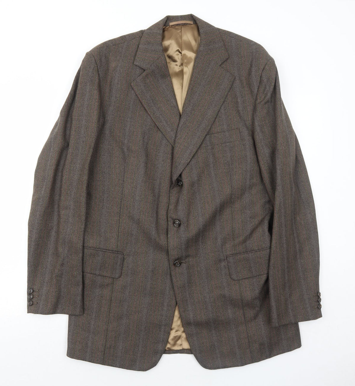 John Atkinson Mens Brown Striped Wool Jacket Blazer Size 42 Regular