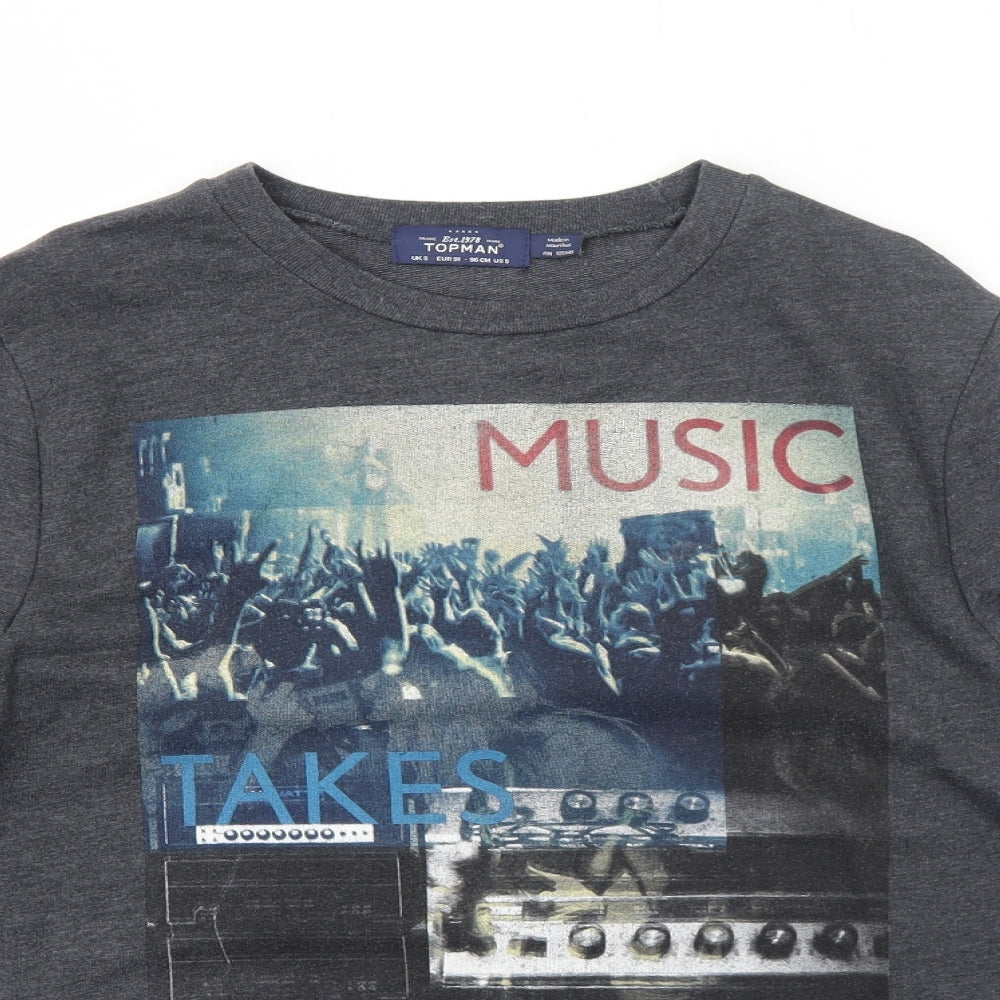 Topman Mens Grey Polyester Pullover Sweatshirt Size S - Music Takes Over
