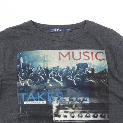 Topman Mens Grey Polyester Pullover Sweatshirt Size S - Music Takes Over