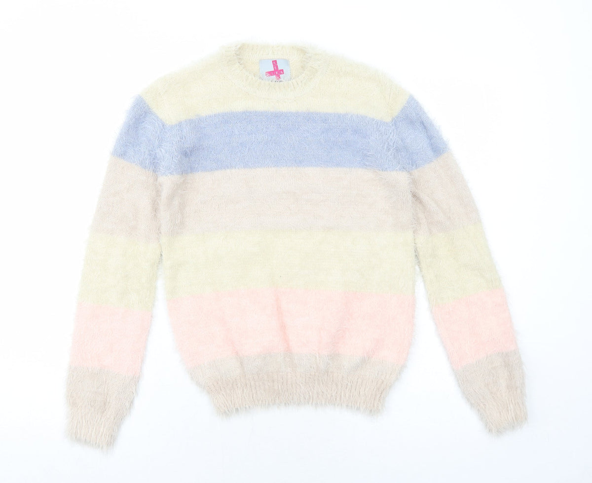 Feva Diva Girls Multicoloured Round Neck Striped Nylon Pullover Jumper Size 13 Years Pullover