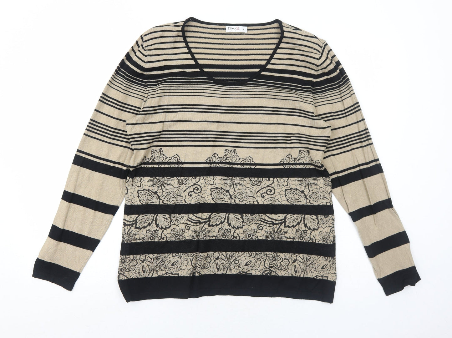 Oscar B Womens Brown Scoop Neck Striped Viscose Pullover Jumper Size L