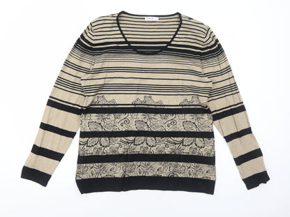 Oscar B Womens Brown Scoop Neck Striped Viscose Pullover Jumper Size L
