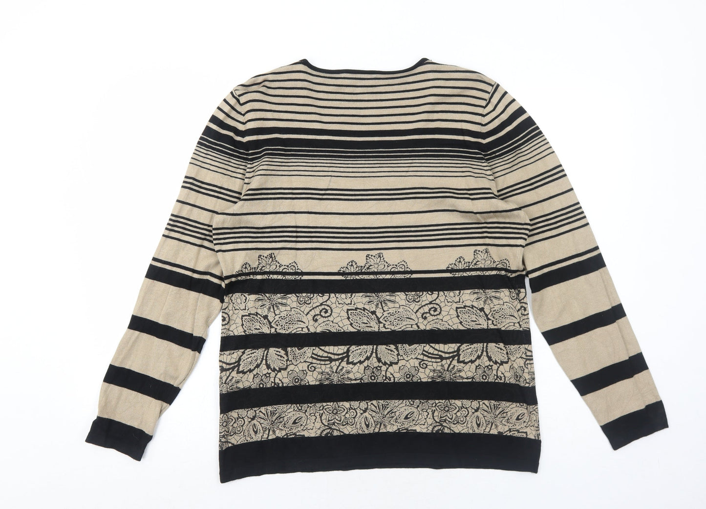 Oscar B Womens Brown Scoop Neck Striped Viscose Pullover Jumper Size L