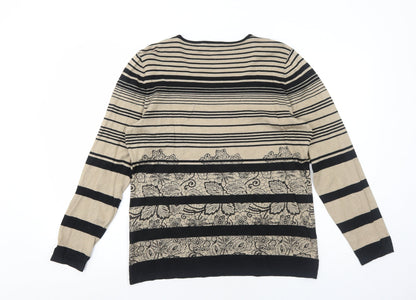 Oscar B Womens Brown Scoop Neck Striped Viscose Pullover Jumper Size L