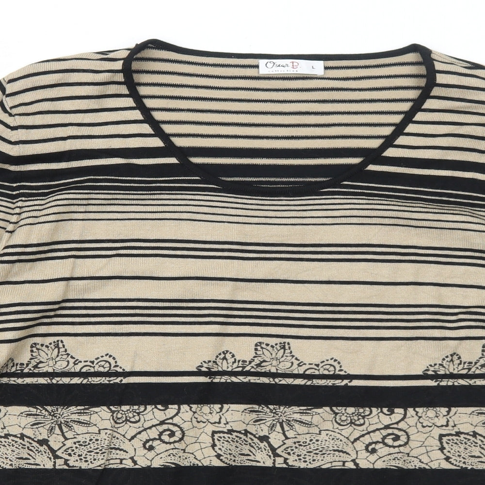 Oscar B Womens Brown Scoop Neck Striped Viscose Pullover Jumper Size L