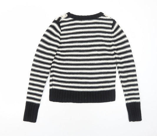 Love Knitwear Womens Black Round Neck Striped Acrylic Pullover Jumper Size 10
