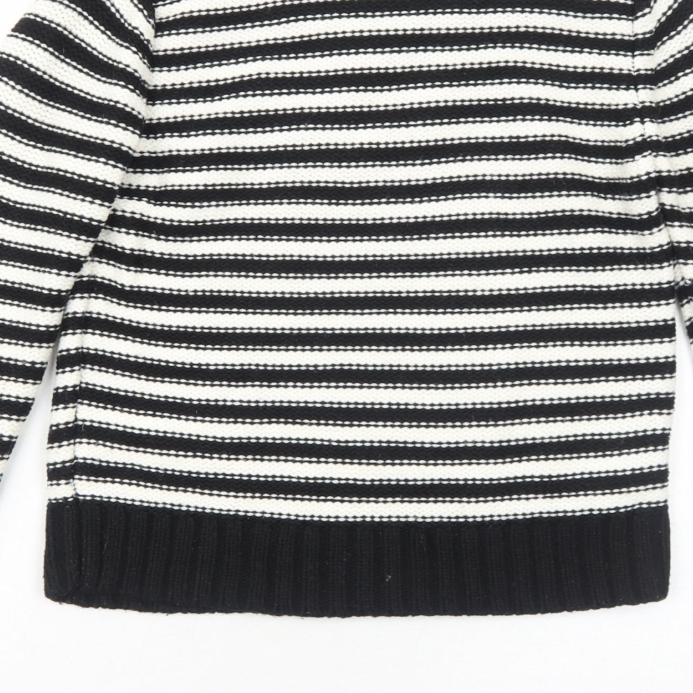 Love Knitwear Womens Black Round Neck Striped Acrylic Pullover Jumper Size 10