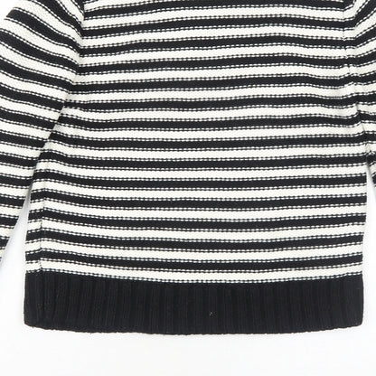 Love Knitwear Womens Black Round Neck Striped Acrylic Pullover Jumper Size 10