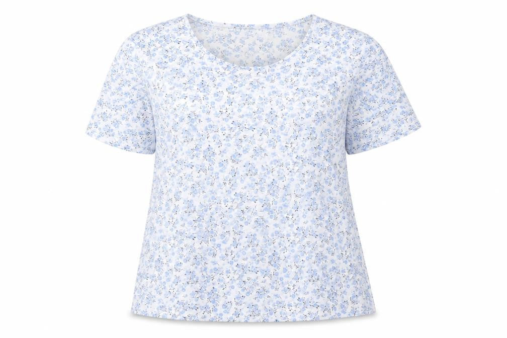 Womens UK Size L Anne De Lancay Blue Basic T-Shirt