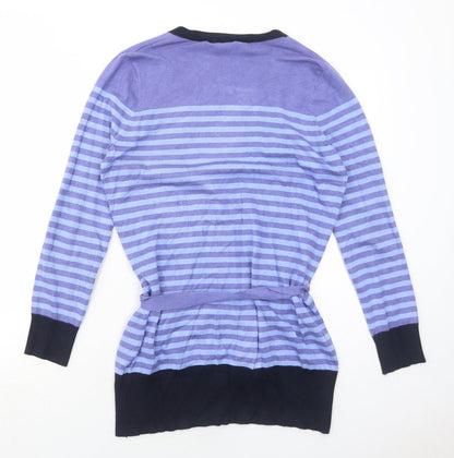 M&Co Womens Blue V-Neck Striped Viscose Pullover Jumper Size L