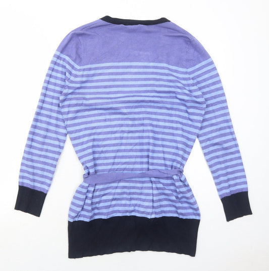 M&Co Womens Blue V-Neck Striped Viscose Pullover Jumper Size L