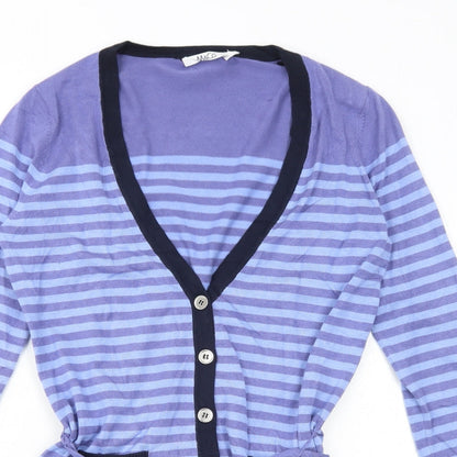 M&Co Womens Blue V-Neck Striped Viscose Pullover Jumper Size L