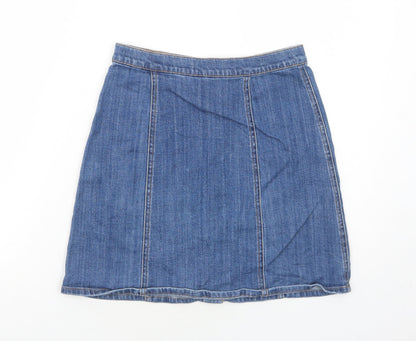 H&M Womens Blue Cotton A-Line Skirt Size 8 Button
