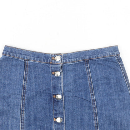 H&M Womens Blue Cotton A-Line Skirt Size 8 Button