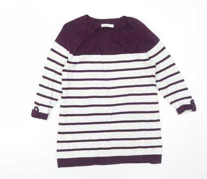 Reitmans Womens Purple Round Neck Striped Cotton Pullover Jumper Size XS
