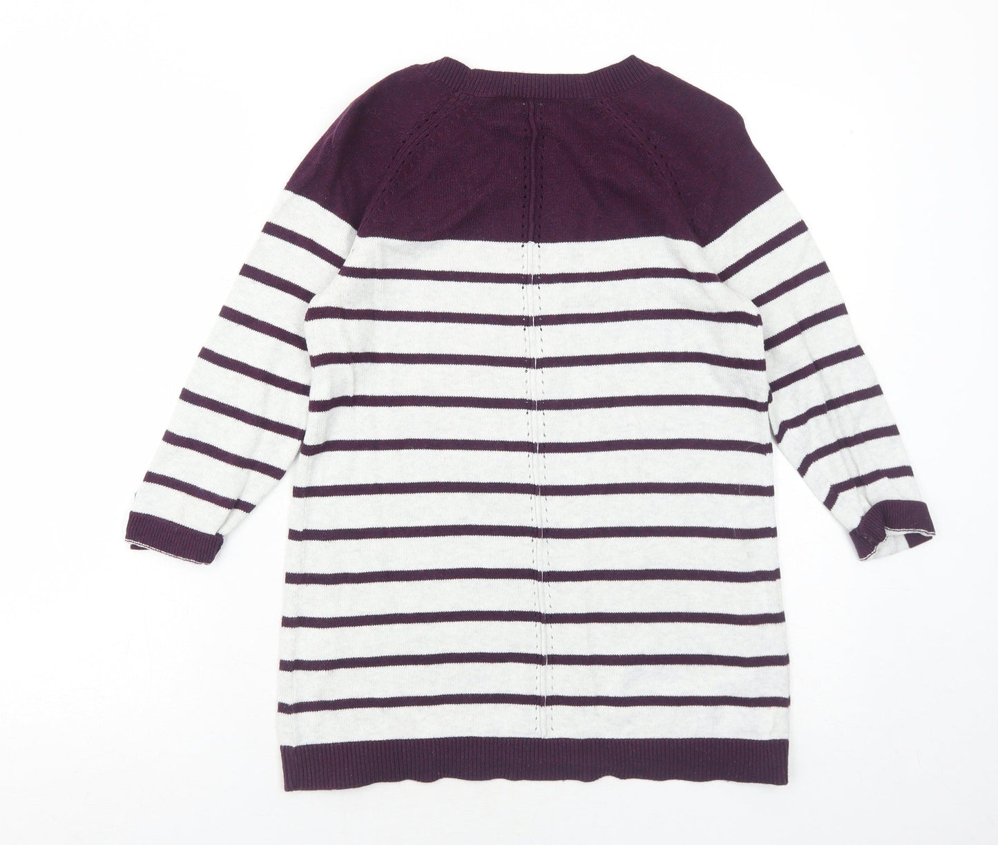 Reitmans Womens Purple Round Neck Striped Cotton Pullover Jumper Size XS