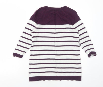 Reitmans Womens Purple Round Neck Striped Cotton Pullover Jumper Size XS