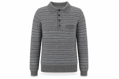Self Womens Grey Collared Striped Acrylic Pullover Jumper Size S