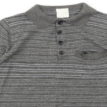 Self Womens Grey Collared Striped Acrylic Pullover Jumper Size S