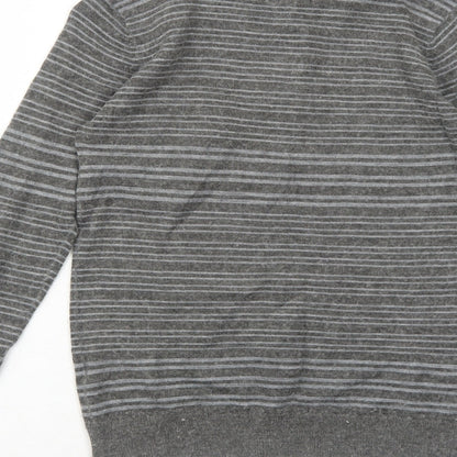Self Womens Grey Collared Striped Acrylic Pullover Jumper Size S