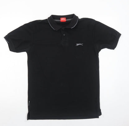 Slazenger Mens Black Polyester Polo Size S Collared Button