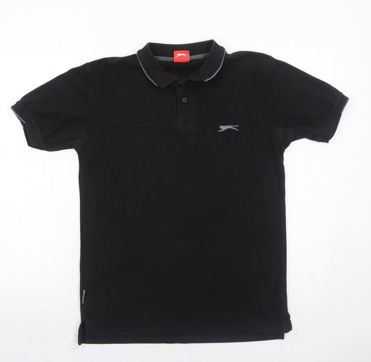 Slazenger Mens Black Polyester Polo Size S Collared Button