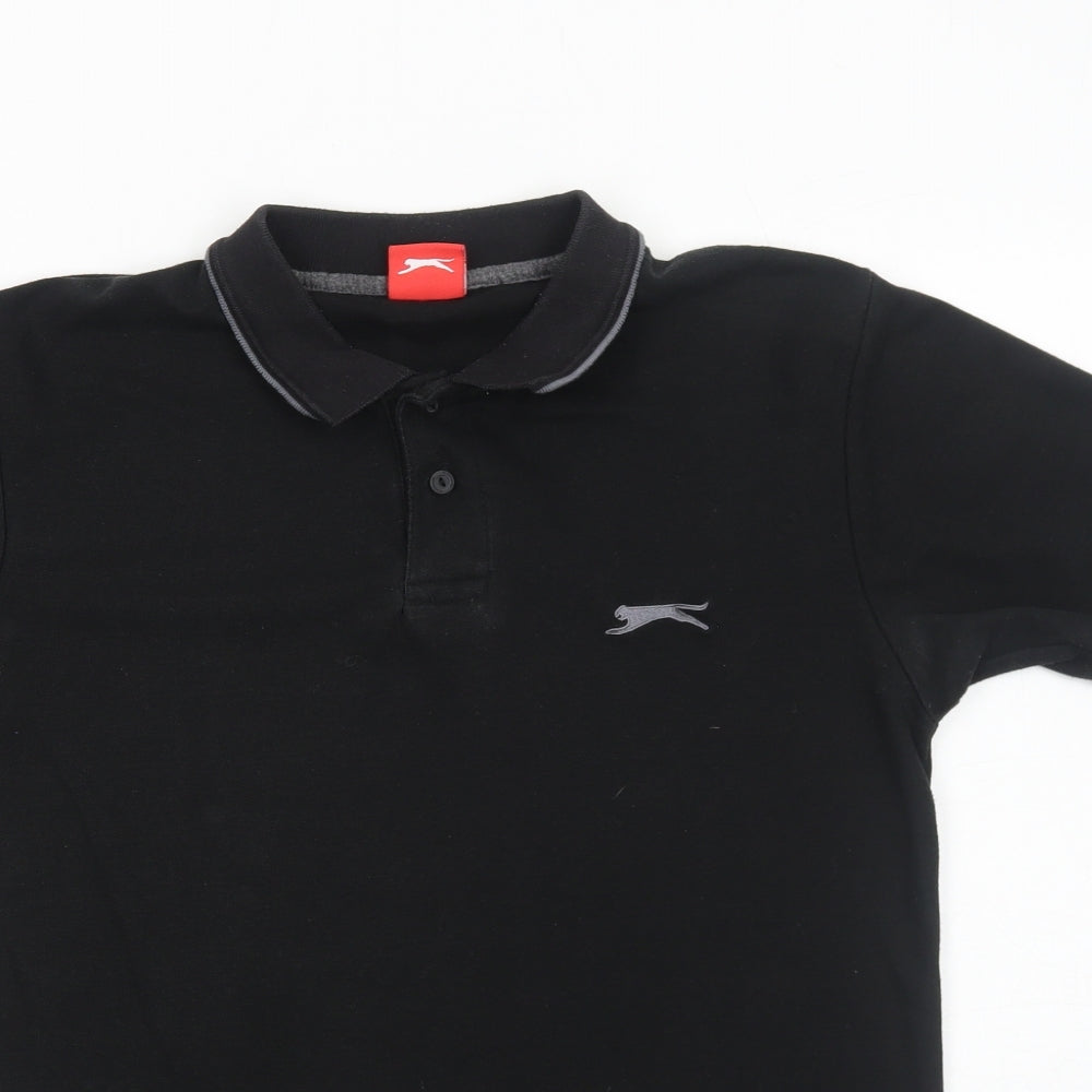 Slazenger Mens Black Polyester Polo Size S Collared Button