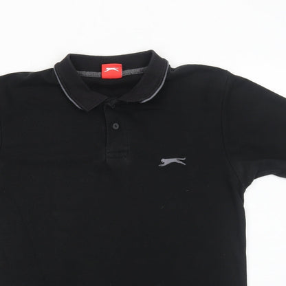 Slazenger Mens Black Polyester Polo Size S Collared Button
