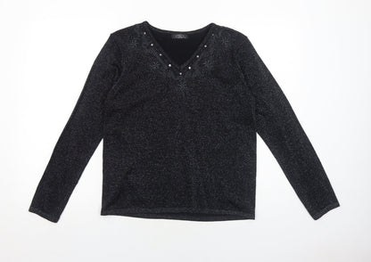 Bonmarché Womens Black V-Neck Acrylic Pullover Jumper Size S