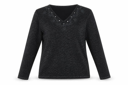 Bonmarché Womens Black V-Neck Acrylic Pullover Jumper Size S