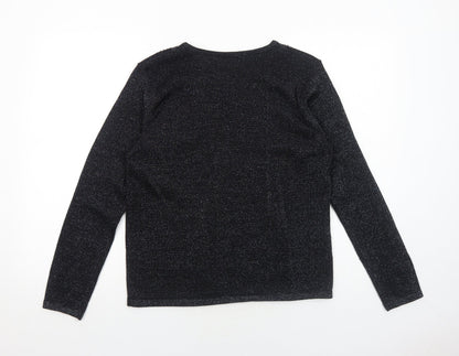 Bonmarché Womens Black V-Neck Acrylic Pullover Jumper Size S