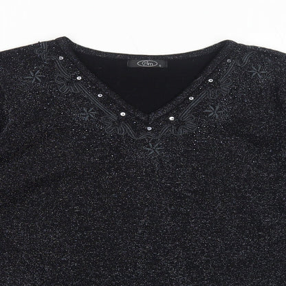 Bonmarché Womens Black V-Neck Acrylic Pullover Jumper Size S