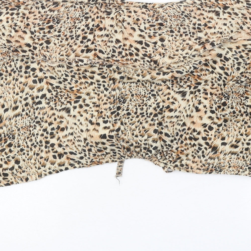 Paradisa Womens Brown Animal Print Polyester Cropped Blouse Size 6 Off the Shoulder - Leopard Pattern