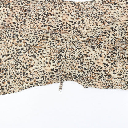 Paradisa Womens Brown Animal Print Polyester Cropped Blouse Size 6 Off the Shoulder - Leopard Pattern