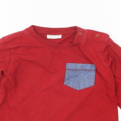 NEXT Boys Red Cotton Basic T-Shirt Size 12-18 Months Round Neck Snap