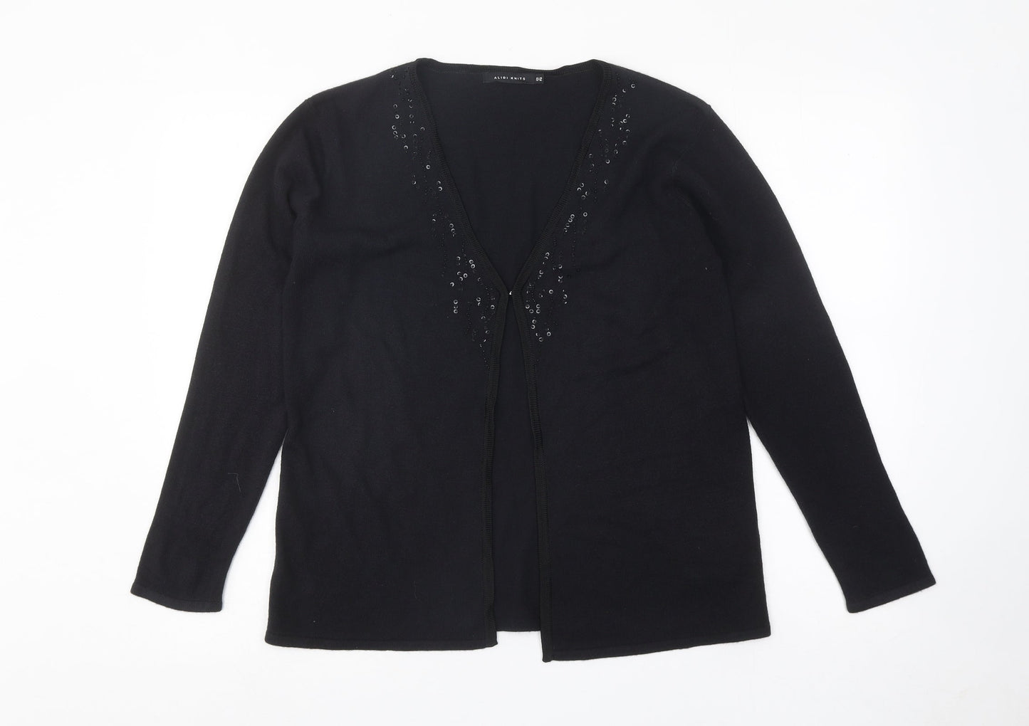 ALIBI Womens Black V-Neck Acrylic Pullover Jumper Size 10 - Size 10-12