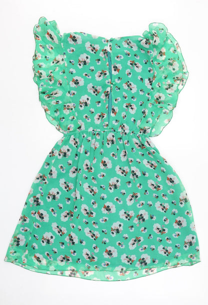 Max C Womens Green Geometric Polyester Fit & Flare Size S Round Neck Button
