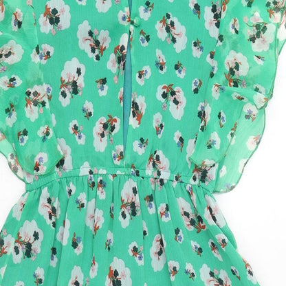 Max C Womens Green Geometric Polyester Fit & Flare Size S Round Neck Button