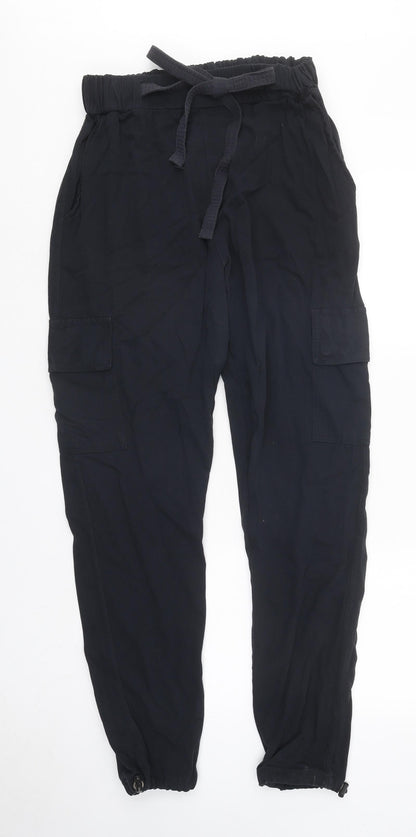MnMl Womens Blue Polyester Cargo Trousers Size M L32 in Regular Drawstring - Adjustable Waist