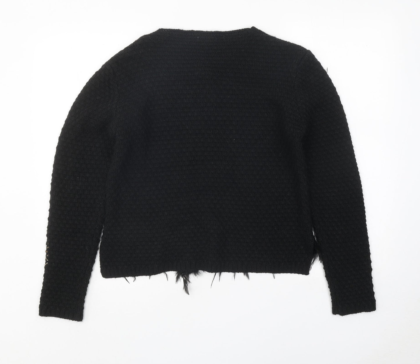 PHO Womens Black Roll Neck Acrylic Cardigan Jumper Size S