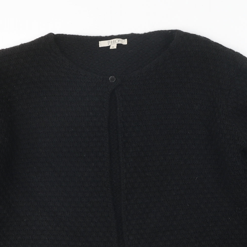 PHO Womens Black Roll Neck Acrylic Cardigan Jumper Size S