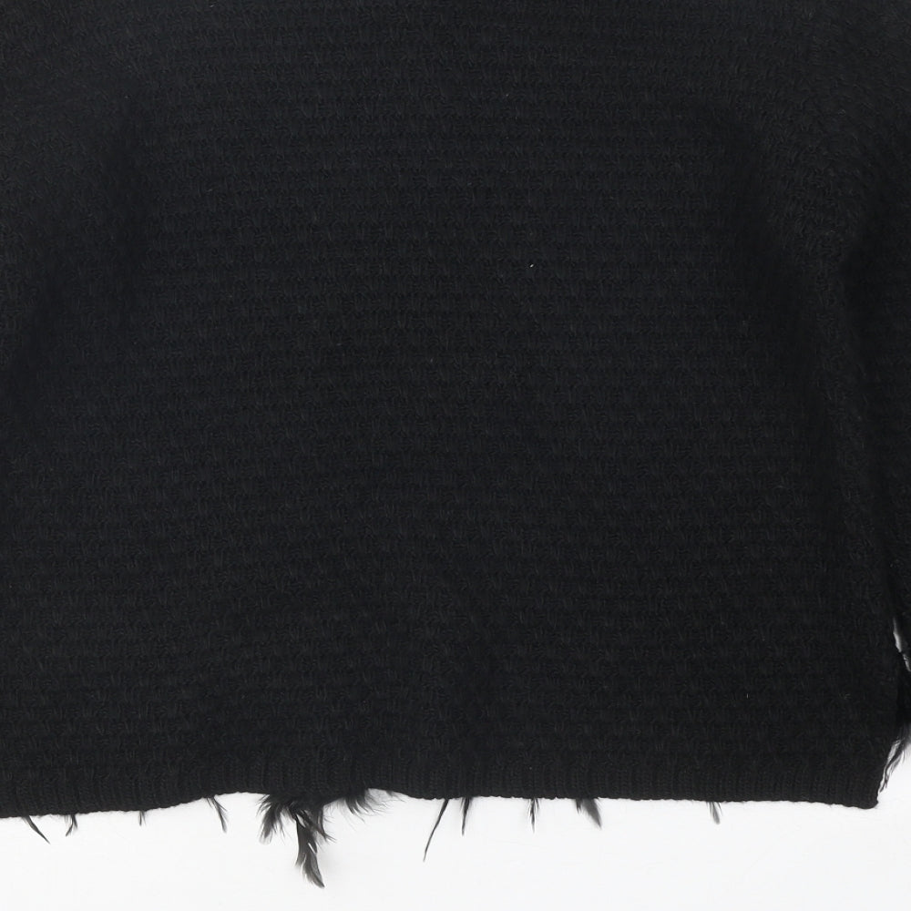 PHO Womens Black Roll Neck Acrylic Cardigan Jumper Size S