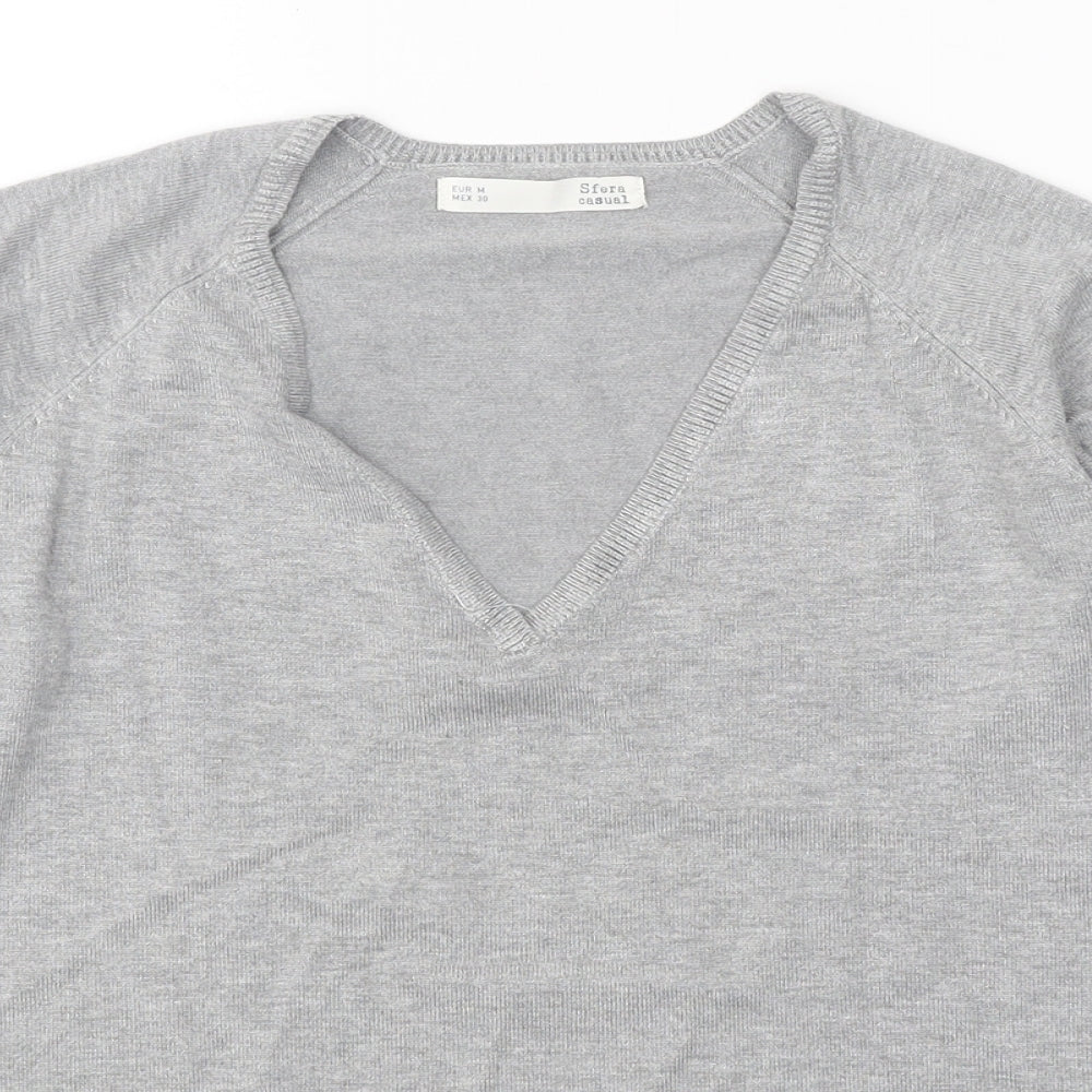Sfera Casual Womens Grey V-Neck Acrylic Pullover Jumper Size M