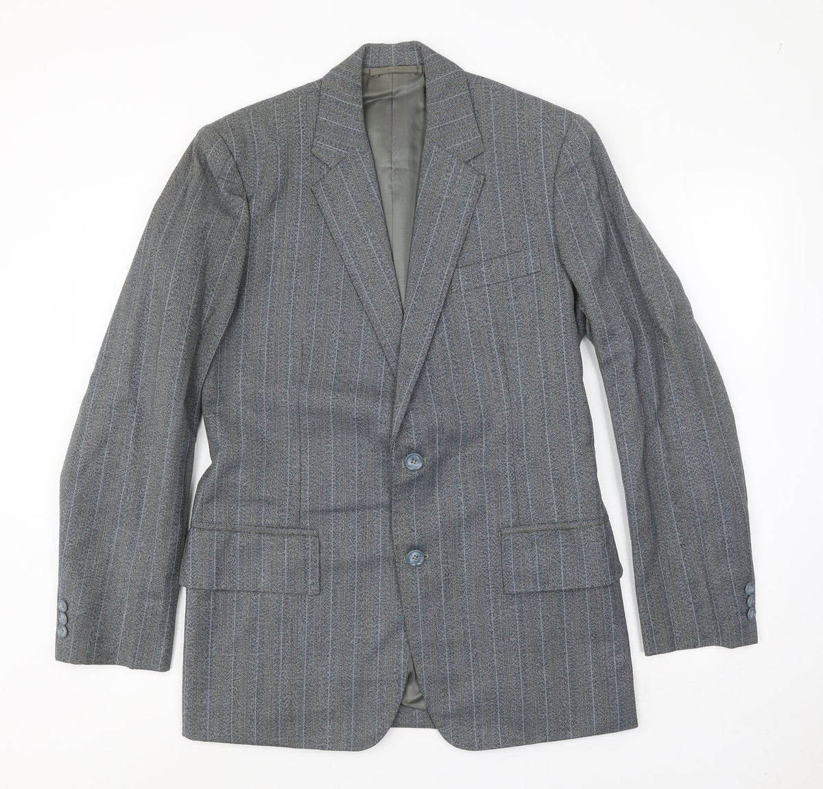 J.J.Chan Mens Grey Striped Wool Jacket Suit Jacket Size 36 Regular